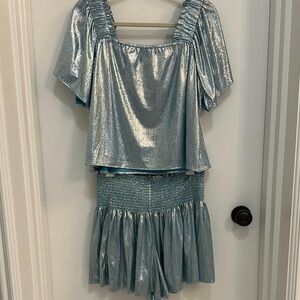 Queen of Sparkles Shimmering Blue Metallic Top and Short Set